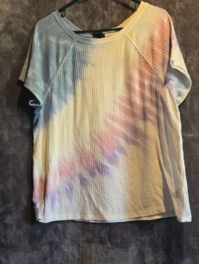 torrid Pastel Tie-Dye Waffle Short Sleeve Top - Pink, Blue, Yellow